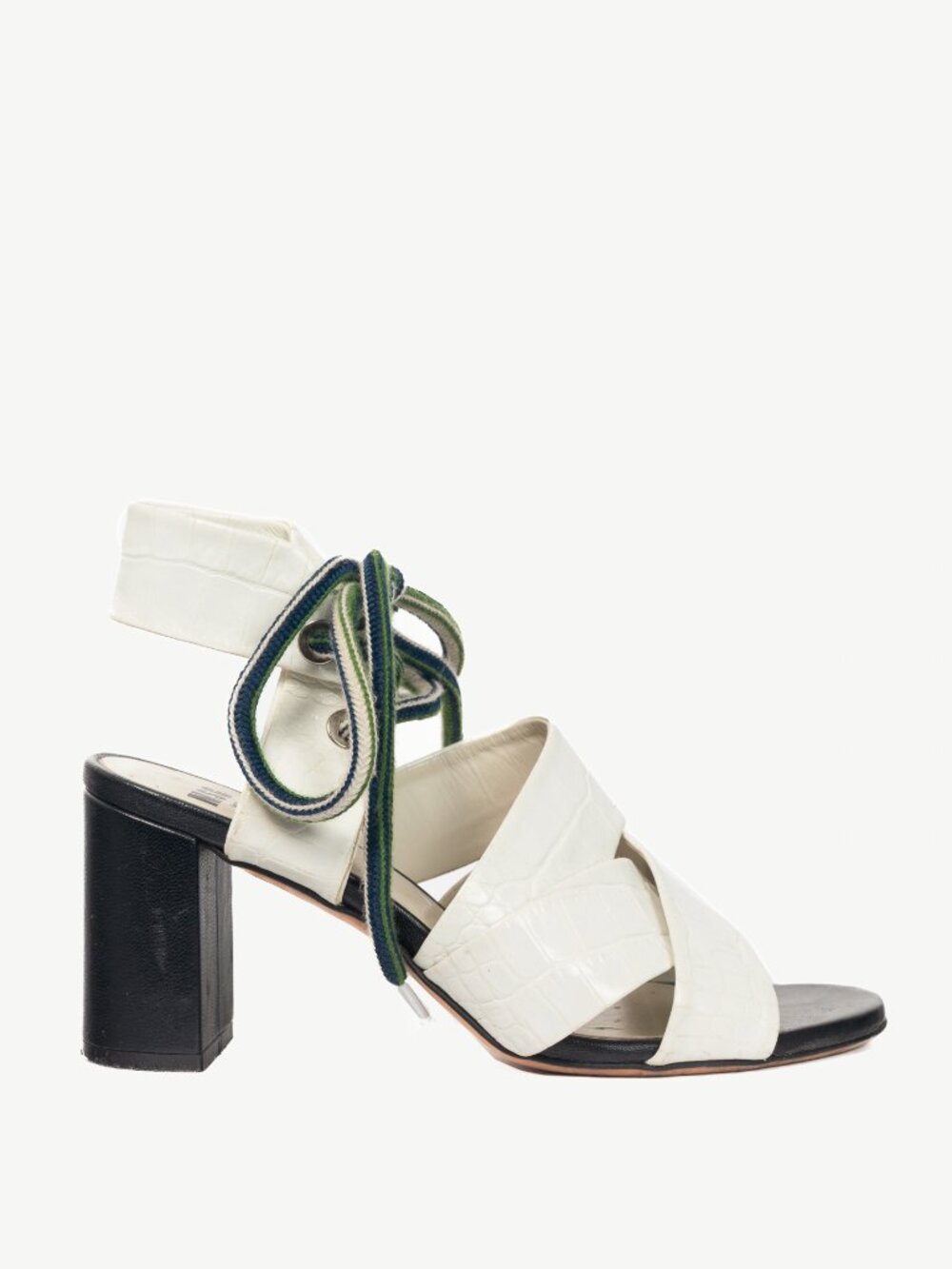 MSGM Espa White Croc-Embossed Criss-Cross Lace-Up Sandals